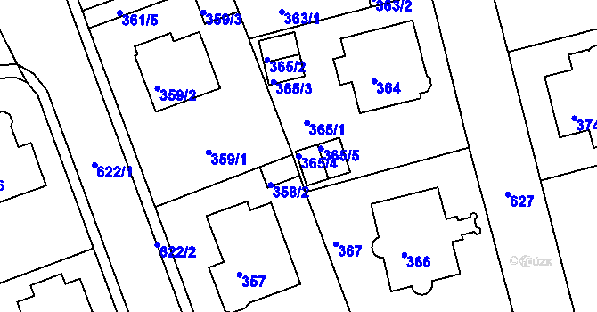 Parcela st. 365/4 v KÚ Tuhnice, Katastrální mapa