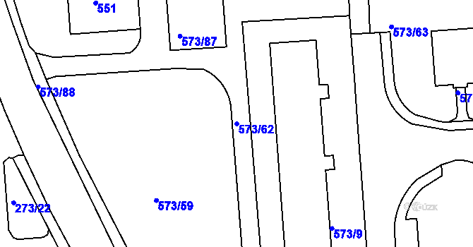 Parcela st. 573/62 v KÚ Tuhnice, Katastrální mapa
