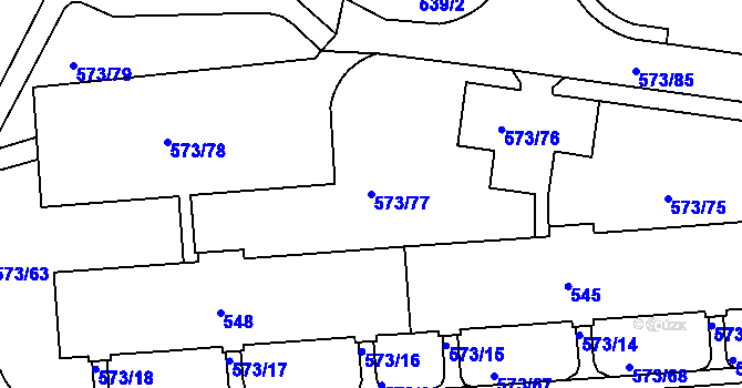 Parcela st. 573/77 v KÚ Tuhnice, Katastrální mapa
