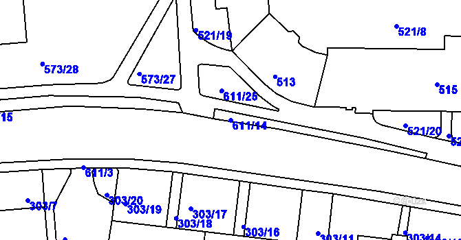 Parcela st. 611/14 v KÚ Tuhnice, Katastrální mapa