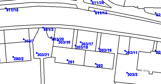 Parcela st. 303/17 v KÚ Tuhnice, Katastrální mapa