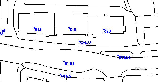 Parcela st. 521/25 v KÚ Tuhnice, Katastrální mapa