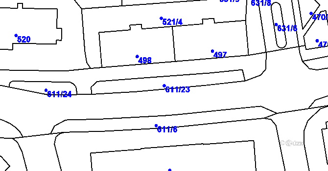 Parcela st. 611/23 v KÚ Tuhnice, Katastrální mapa