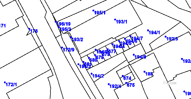 Parcela st. 194/9 v KÚ Tuhnice, Katastrální mapa