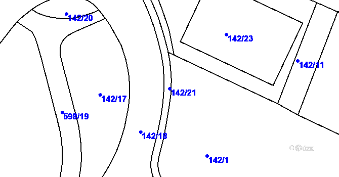 Parcela st. 142/21 v KÚ Tuhnice, Katastrální mapa
