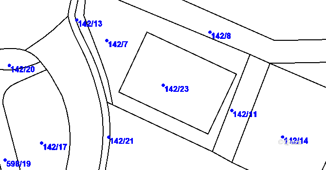 Parcela st. 142/23 v KÚ Tuhnice, Katastrální mapa