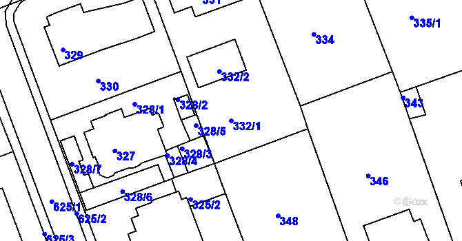 Parcela st. 332/1 v KÚ Tuhnice, Katastrální mapa