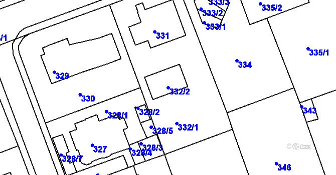 Parcela st. 332/2 v KÚ Tuhnice, Katastrální mapa