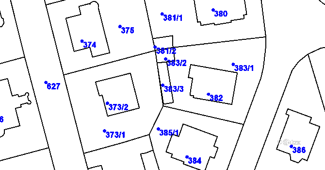 Parcela st. 383/3 v KÚ Tuhnice, Katastrální mapa