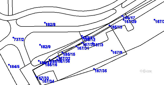 Parcela st. 167/30 v KÚ Tuhnice, Katastrální mapa