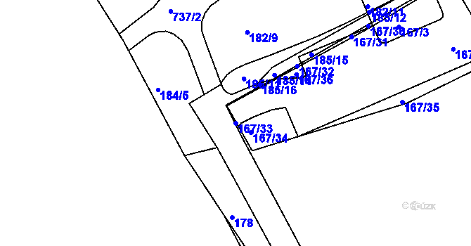 Parcela st. 167/33 v KÚ Tuhnice, Katastrální mapa