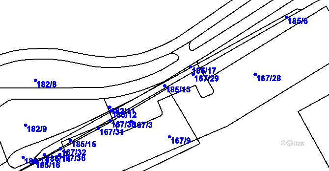 Parcela st. 185/13 v KÚ Tuhnice, Katastrální mapa
