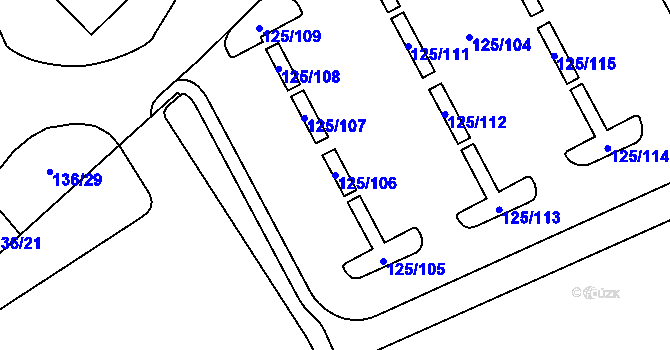 Parcela st. 125/106 v KÚ Tuhnice, Katastrální mapa