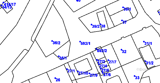 Parcela st. 592/1 v KÚ Tuhnice, Katastrální mapa