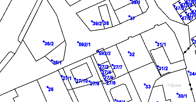 Parcela st. 592/2 v KÚ Tuhnice, Katastrální mapa