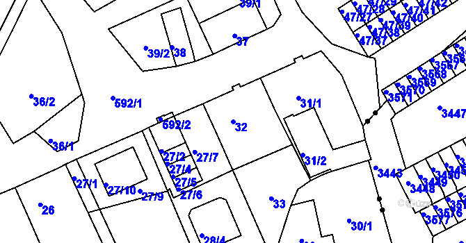 Parcela st. 32 v KÚ Tuhnice, Katastrální mapa