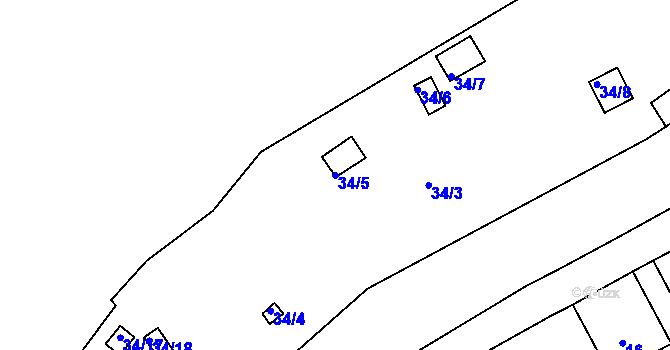 Parcela st. 34/5 v KÚ Tuhnice, Katastrální mapa