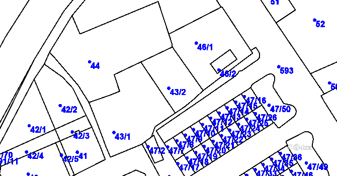 Parcela st. 43/2 v KÚ Tuhnice, Katastrální mapa