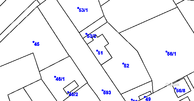 Parcela st. 51 v KÚ Tuhnice, Katastrální mapa