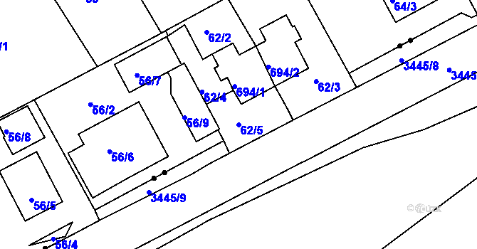 Parcela st. 62/5 v KÚ Tuhnice, Katastrální mapa