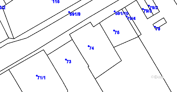 Parcela st. 74 v KÚ Tuhnice, Katastrální mapa