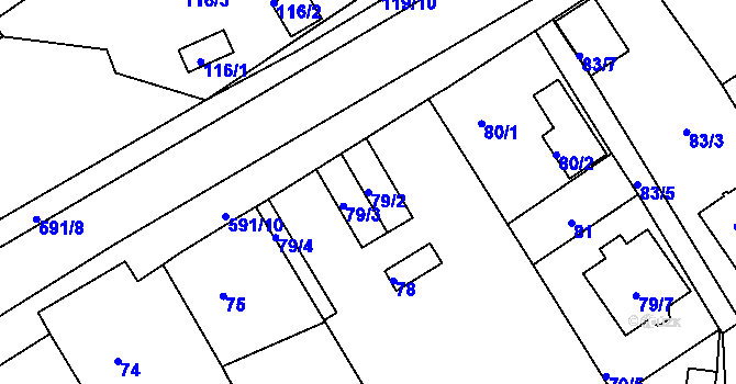 Parcela st. 79/2 v KÚ Tuhnice, Katastrální mapa