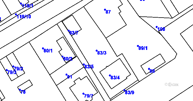 Parcela st. 83/3 v KÚ Tuhnice, Katastrální mapa