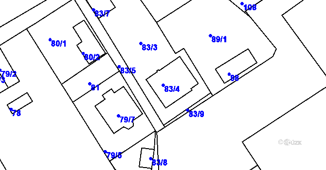 Parcela st. 83/4 v KÚ Tuhnice, Katastrální mapa
