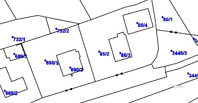 Parcela st. 85/2 v KÚ Tuhnice, Katastrální mapa
