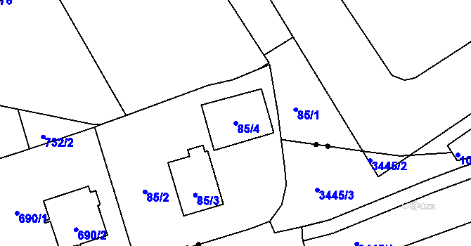 Parcela st. 85/4 v KÚ Tuhnice, Katastrální mapa