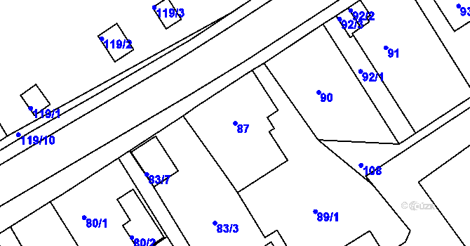 Parcela st. 87 v KÚ Tuhnice, Katastrální mapa