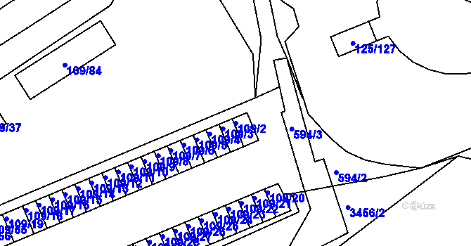 Parcela st. 109/2 v KÚ Tuhnice, Katastrální mapa