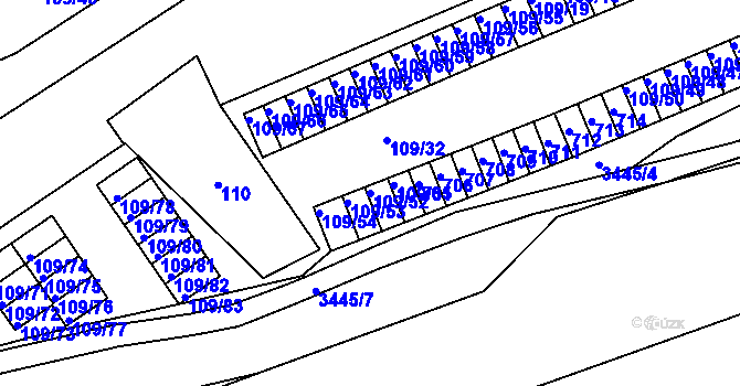 Parcela st. 109/52 v KÚ Tuhnice, Katastrální mapa