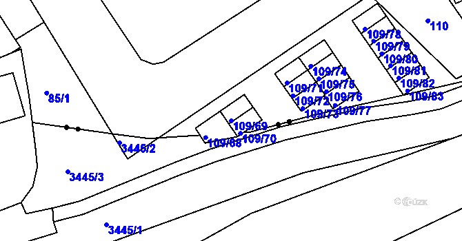 Parcela st. 109/69 v KÚ Tuhnice, Katastrální mapa