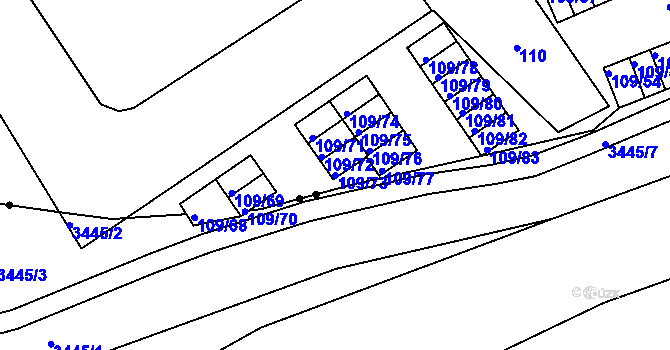 Parcela st. 109/73 v KÚ Tuhnice, Katastrální mapa