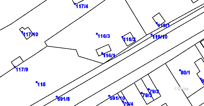 Parcela st. 116/1 v KÚ Tuhnice, Katastrální mapa