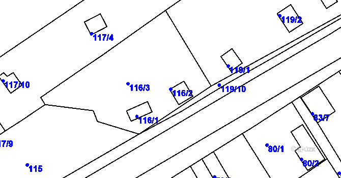 Parcela st. 116/2 v KÚ Tuhnice, Katastrální mapa