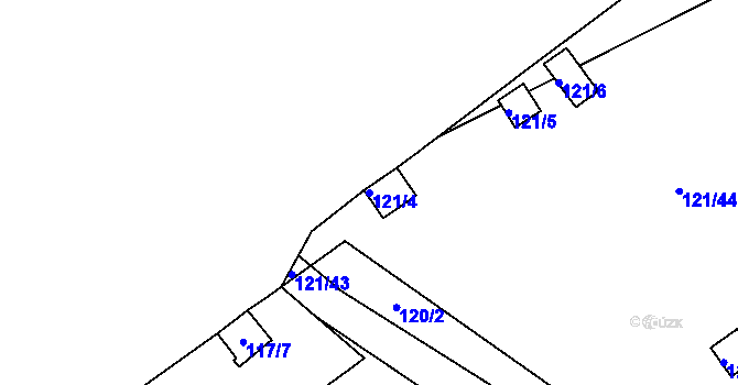 Parcela st. 121/4 v KÚ Tuhnice, Katastrální mapa