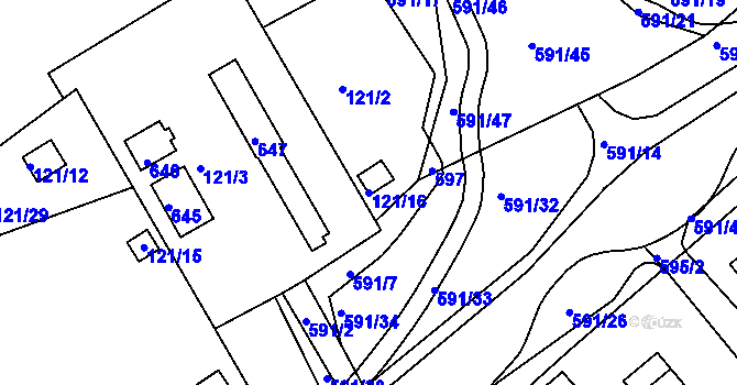 Parcela st. 121/16 v KÚ Tuhnice, Katastrální mapa