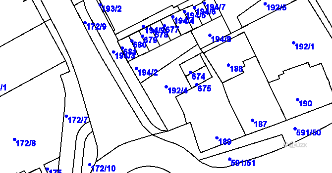 Parcela st. 192/4 v KÚ Tuhnice, Katastrální mapa
