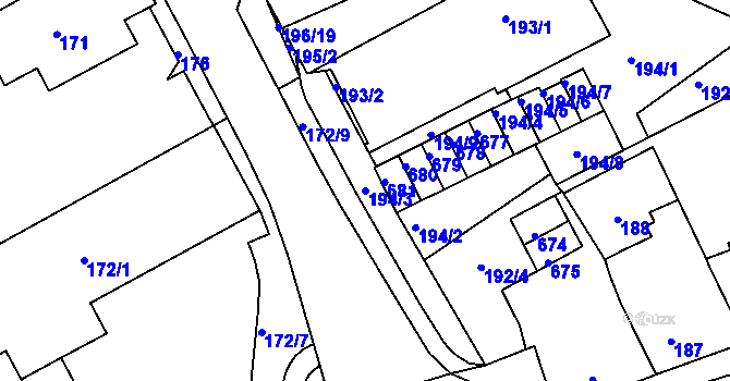 Parcela st. 194/3 v KÚ Tuhnice, Katastrální mapa