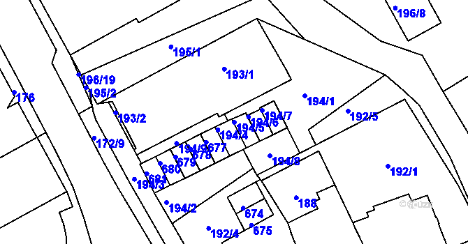 Parcela st. 194/5 v KÚ Tuhnice, Katastrální mapa