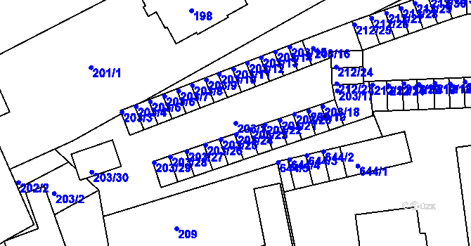 Parcela st. 203/1 v KÚ Tuhnice, Katastrální mapa