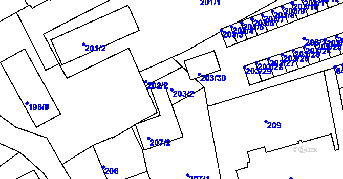 Parcela st. 203/2 v KÚ Tuhnice, Katastrální mapa