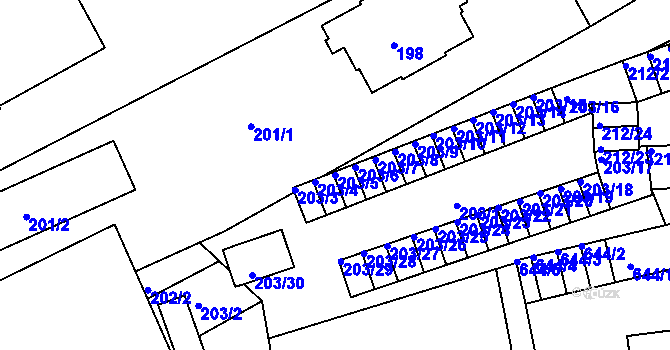Parcela st. 203/5 v KÚ Tuhnice, Katastrální mapa