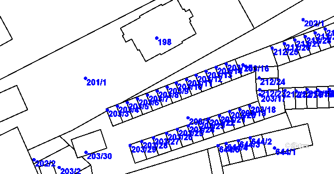 Parcela st. 203/9 v KÚ Tuhnice, Katastrální mapa