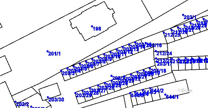 Parcela st. 203/10 v KÚ Tuhnice, Katastrální mapa