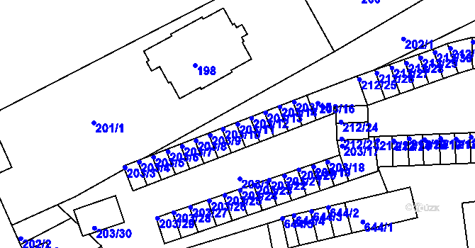 Parcela st. 203/11 v KÚ Tuhnice, Katastrální mapa