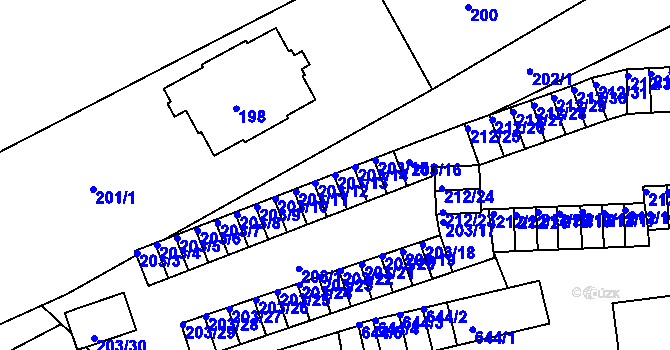 Parcela st. 203/13 v KÚ Tuhnice, Katastrální mapa