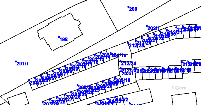 Parcela st. 203/15 v KÚ Tuhnice, Katastrální mapa